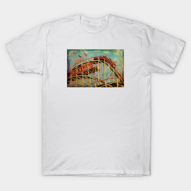 Riding The Famous Cyclone Roller Coaster T-Shirt by Chris Lord